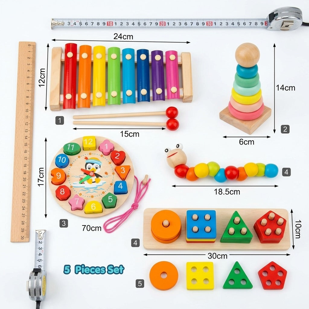 "Wooden Montessori 5-Piece Toy Bundle for Toddlers" "Rainbow Wooden Learning Toy Set – 5 Pcs Combo for Kids" "5-in-1 Wooden Educational Toy Set | Ages 1-4"