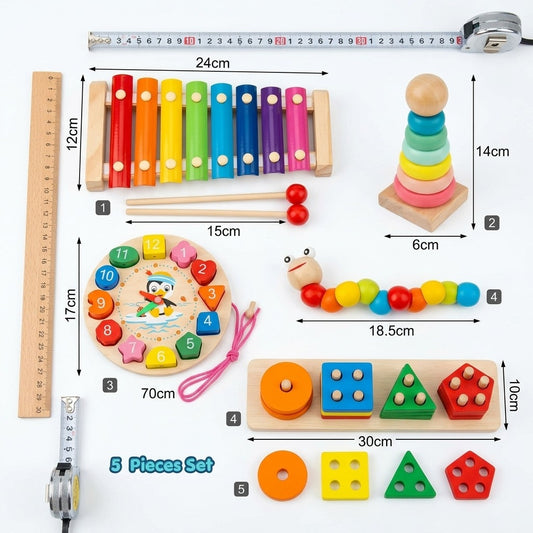 "Wooden Montessori 5-Piece Toy Bundle for Toddlers" "Rainbow Wooden Learning Toy Set – 5 Pcs Combo for Kids" "5-in-1 Wooden Educational Toy Set | Ages 1-4"