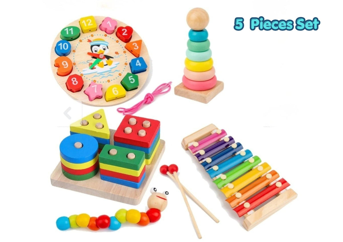 "Wooden Montessori 5-Piece Toy Bundle for Toddlers" "Rainbow Wooden Learning Toy Set – 5 Pcs Combo for Kids" "5-in-1 Wooden Educational Toy Set | Ages 1-4"