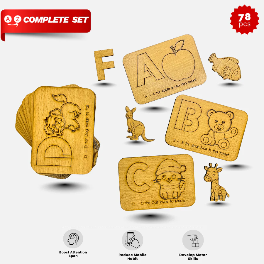 A to Z Only Wooden Alphabet Stencils For Drawing & Fun (74 PIECES) (+Quotations)